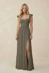 Sweetheart Ruffled Sleeve A - Line Chiffon Bridesmaid Dress in Willow Green - KISS BRIDAL Bridesmaid Dresses