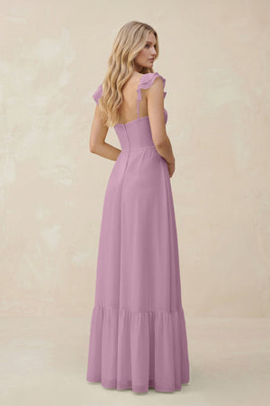 Sweetheart Ruffled Sleeve A - Line Chiffon Bridesmaid Dress in Wisteria - SHE IS ME Bridesmaid Dresses