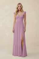 Sweetheart Ruffled Sleeve A - Line Chiffon Bridesmaid Dress in Wisteria - SHE IS ME Bridesmaid Dresses