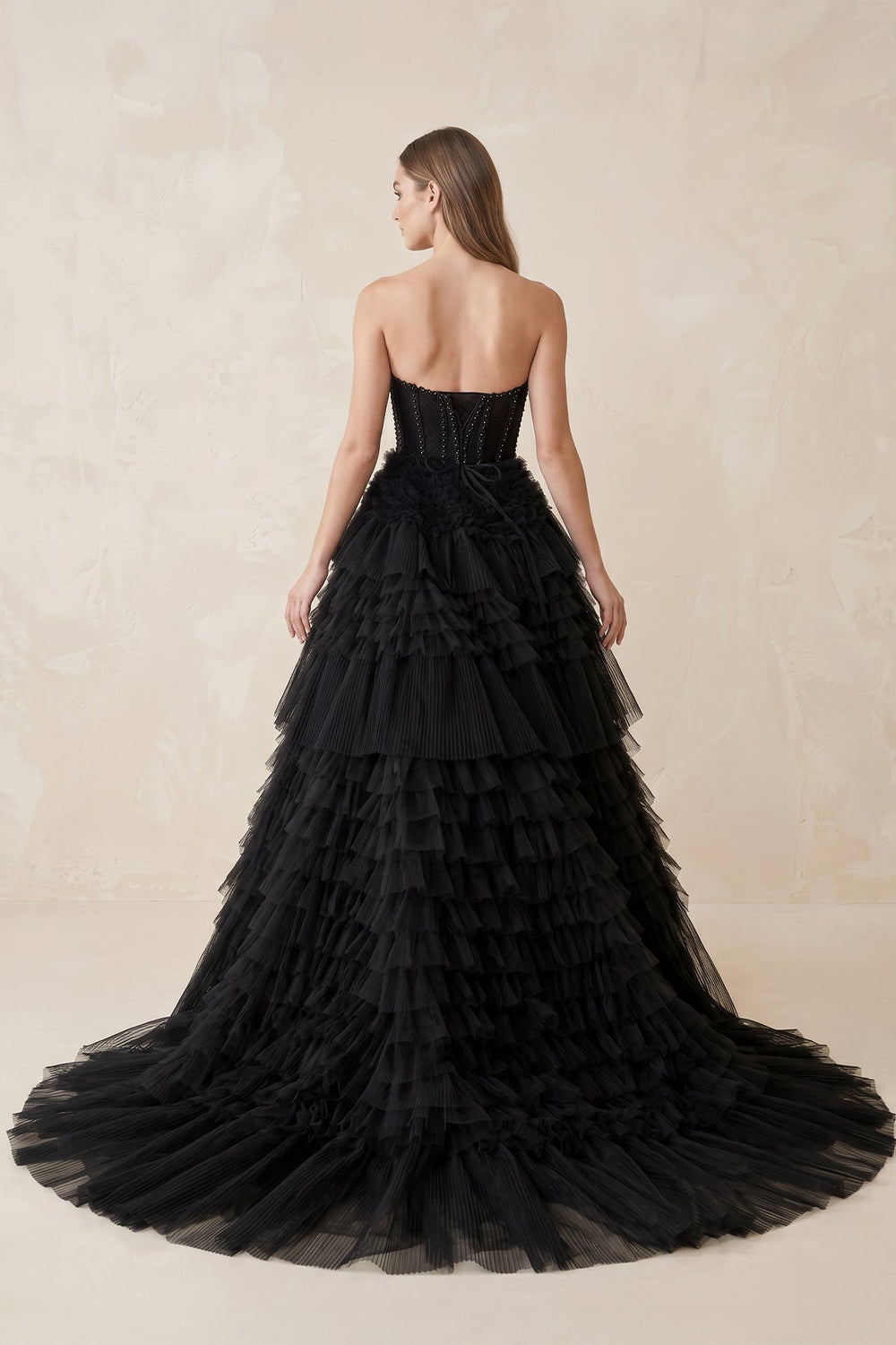 Sweetheart Ruffled Tulle Wedding Dress With Beading in Black - KISS BRIDAL Wedding Dresses