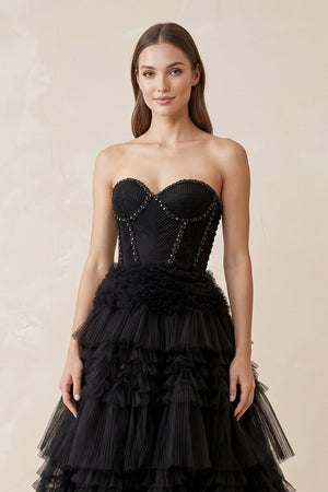 Sweetheart Ruffled Tulle Wedding Dress With Beading in Black - SHE IS ME Wedding Dresses