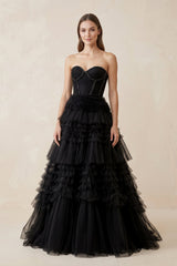 Sweetheart Ruffled Tulle Wedding Dress With Beading in Black - KISS BRIDAL Wedding Dresses