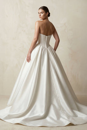 Sweetheart Satin Ball Gown Corset Wedding Dress in White - SHE IS ME Wedding Dresses