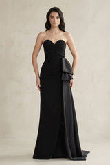 Sweetheart Satin Sheath Pleated Wedding Dress in Black - KISS BRIDAL Wedding Dresses