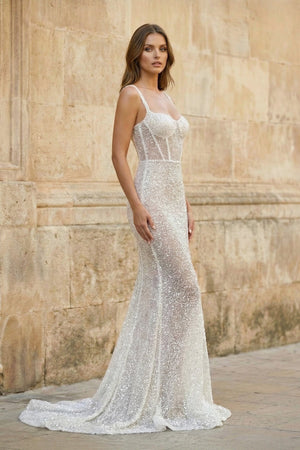 Sweetheart Sequined Sheath Wedding Dress in Diamond White - KISS BRIDAL Wedding Dresses