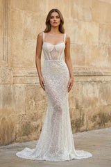Sweetheart Sequined Sheath Wedding Dress in Ivory - KISS BRIDAL Wedding Dresses