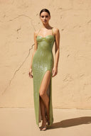 Sweetheart Sequins Maxi Dress in Matcha - SHE IS ME