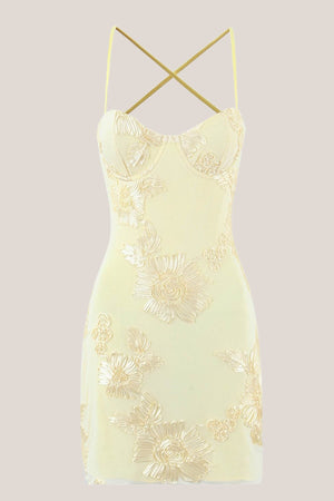 Sweetheart Sheath Cotton Mini Dress in Yellow - SHE IS ME Dresses