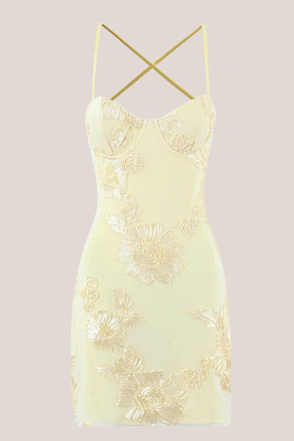 Sweetheart Sheath Cotton Mini Dress in Yellow - SHE IS ME Dresses