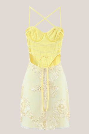 Sweetheart Sheath Cotton Mini Dress in Yellow - SHE IS ME Dresses