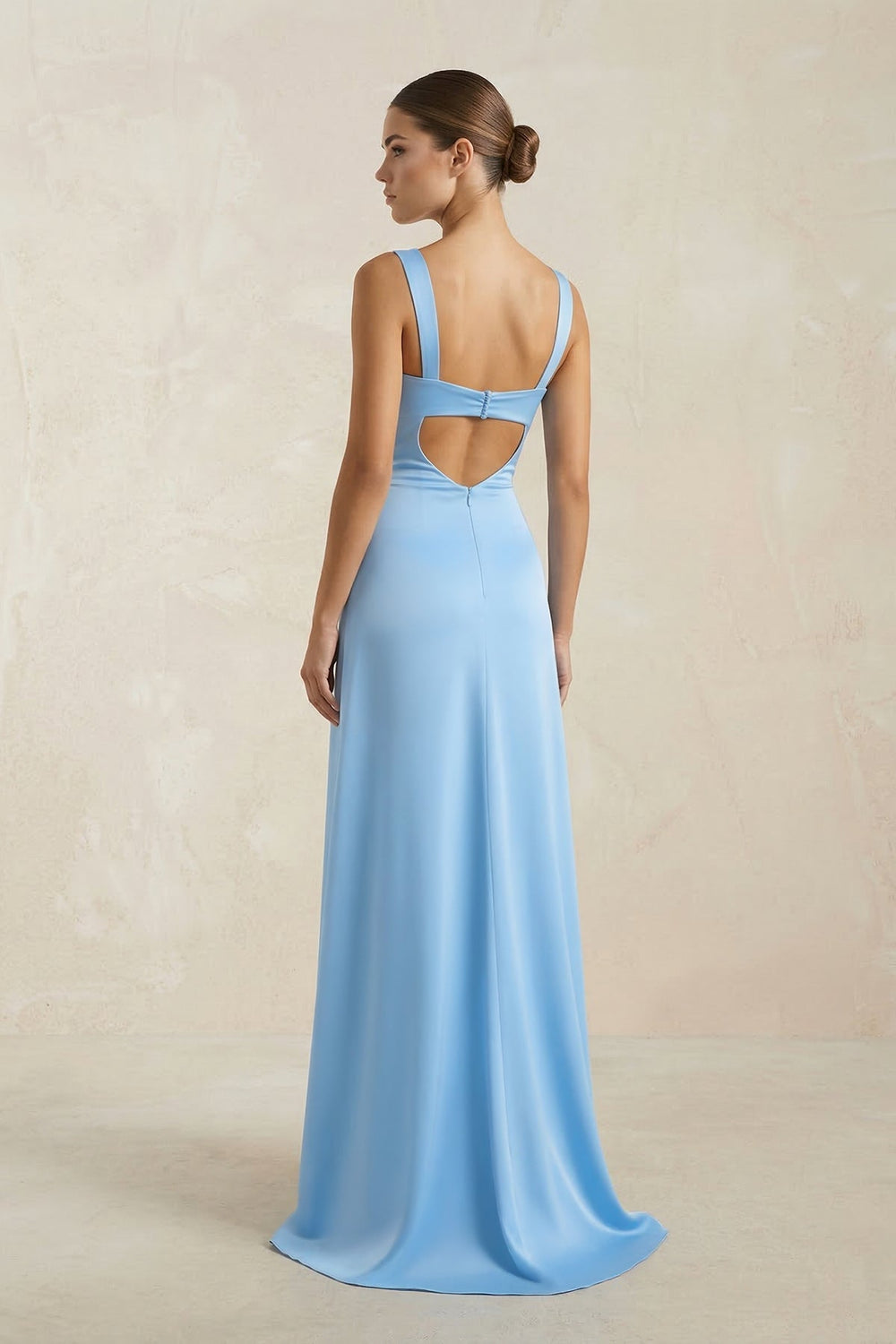 Sweetheart Sheath Satin Long Prom Dress With Slit in Sky Blue - KISS BRIDAL Prom Dresses