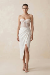 Sweetheart Sheath Sequined Corset Wedding Dress in White - KISS BRIDAL Wedding Dresses