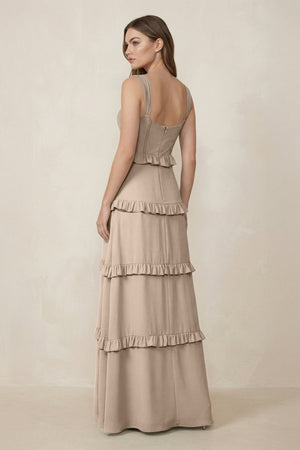 Sweetheart Tiered A - Line Chiffon Bridesmaid Dress in Almond - SHE IS ME Bridesmaid Dresses
