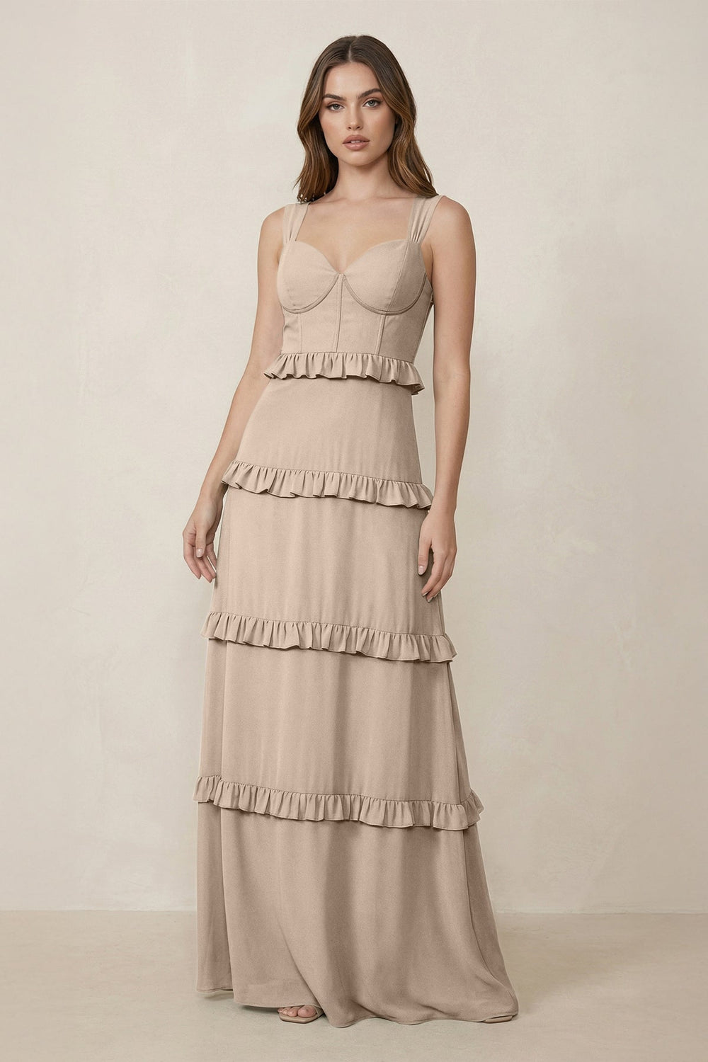Sweetheart Tiered A - Line Chiffon Bridesmaid Dress in Almond - SHE IS ME Bridesmaid Dresses