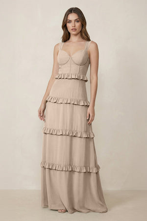 Sweetheart Tiered A - Line Chiffon Bridesmaid Dress in Almond - SHE IS ME Bridesmaid Dresses