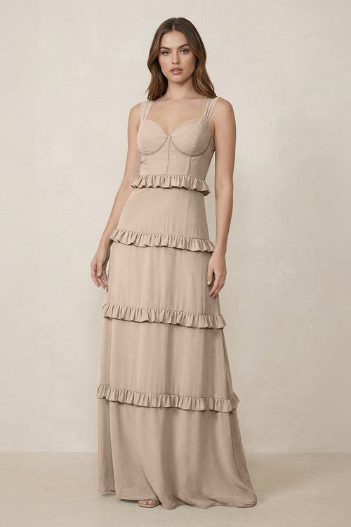 Sweetheart Tiered A - Line Chiffon Bridesmaid Dress in Almond - SHE IS ME Bridesmaid Dresses
