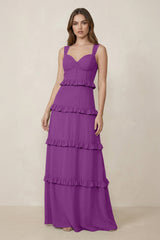 Sweetheart Tiered A - Line Chiffon Bridesmaid Dress in Amethyst - KISS BRIDAL Bridesmaid Dresses