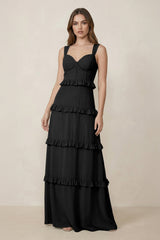 Sweetheart Tiered A - Line Chiffon Bridesmaid Dress in Black - KISS BRIDAL Bridesmaid Dresses
