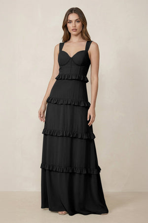 Sweetheart Tiered A - Line Chiffon Bridesmaid Dress in Black - SHE IS ME Bridesmaid Dresses
