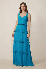 Sweetheart Tiered A - Line Chiffon Bridesmaid Dress in Blue Jay - KISS BRIDAL Bridesmaid Dresses