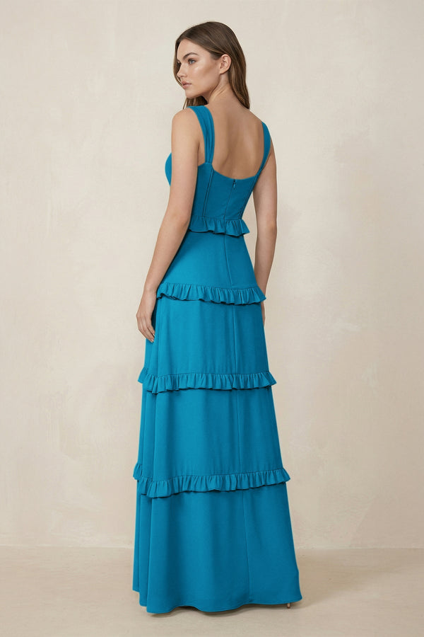 Sweetheart Tiered A - Line Chiffon Bridesmaid Dress in Blue Jay - SHE IS ME Bridesmaid Dresses