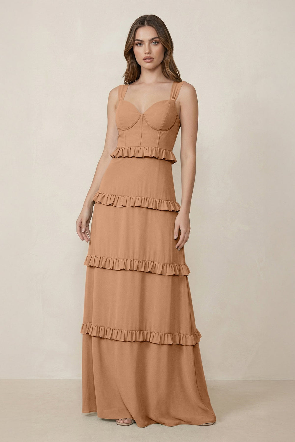 Sweetheart Tiered A - Line Chiffon Bridesmaid Dress in Bronzer - KISS BRIDAL Bridesmaid Dresses