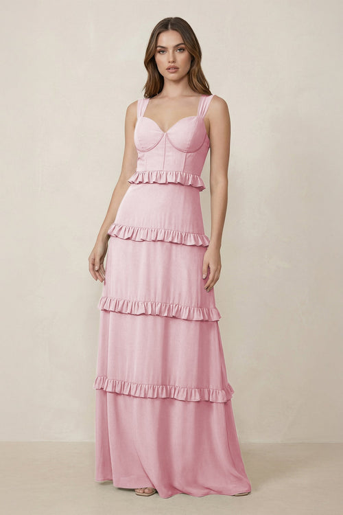 Sweetheart Tiered A - Line Chiffon Bridesmaid Dress in Candy Pink - SHE IS ME Bridesmaid Dresses