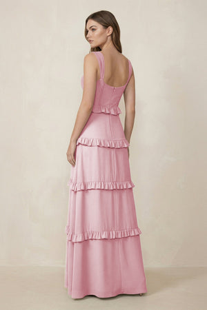 Sweetheart Tiered A - Line Chiffon Bridesmaid Dress in Candy Pink - SHE IS ME Bridesmaid Dresses