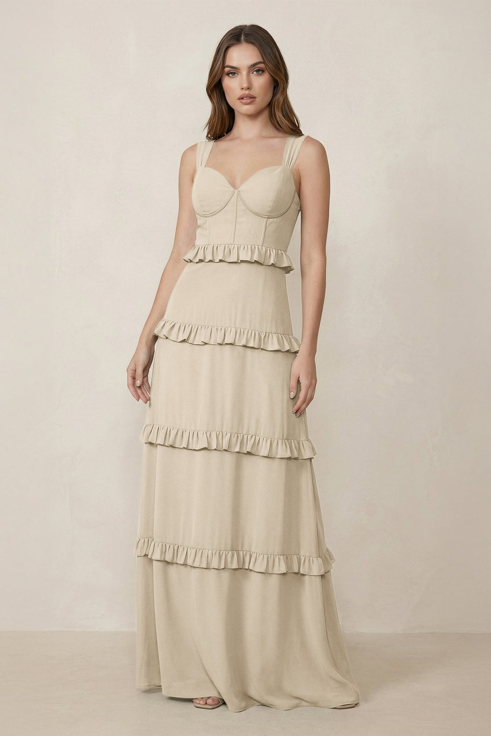 Sweetheart Tiered A - Line Chiffon Bridesmaid Dress in Champagne - KISS BRIDAL Bridesmaid Dresses