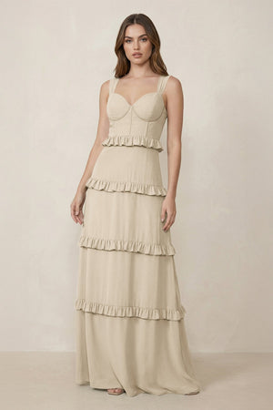 Sweetheart Tiered A - Line Chiffon Bridesmaid Dress in Champagne - SHE IS ME Bridesmaid Dresses