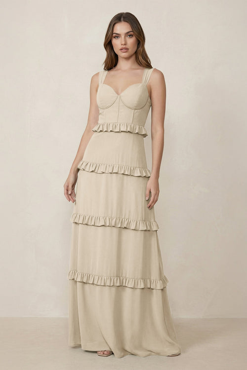 Sweetheart Tiered A - Line Chiffon Bridesmaid Dress in Champagne - SHE IS ME Bridesmaid Dresses