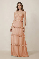 Sweetheart Tiered A - Line Chiffon Bridesmaid Dress in Champagne Rose - KISS BRIDAL Bridesmaid Dresses