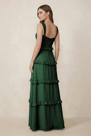Sweetheart Tiered A - Line Chiffon Bridesmaid Dress in Dark Green - SHE IS ME Bridesmaid Dresses
