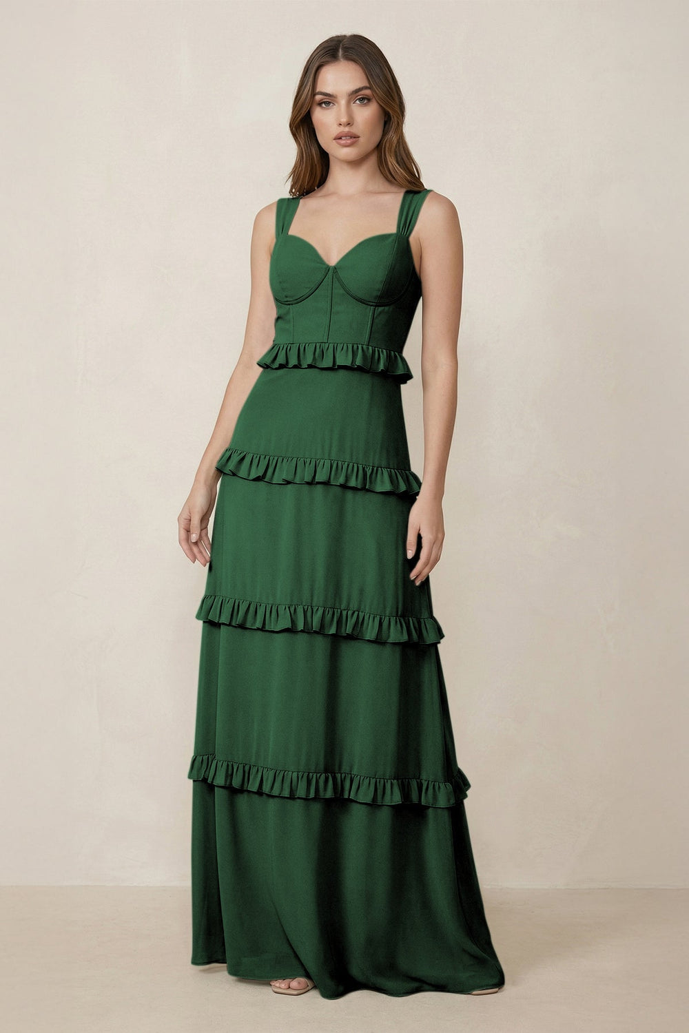 Sweetheart Tiered A - Line Chiffon Bridesmaid Dress in Dark Green - SHE IS ME Bridesmaid Dresses