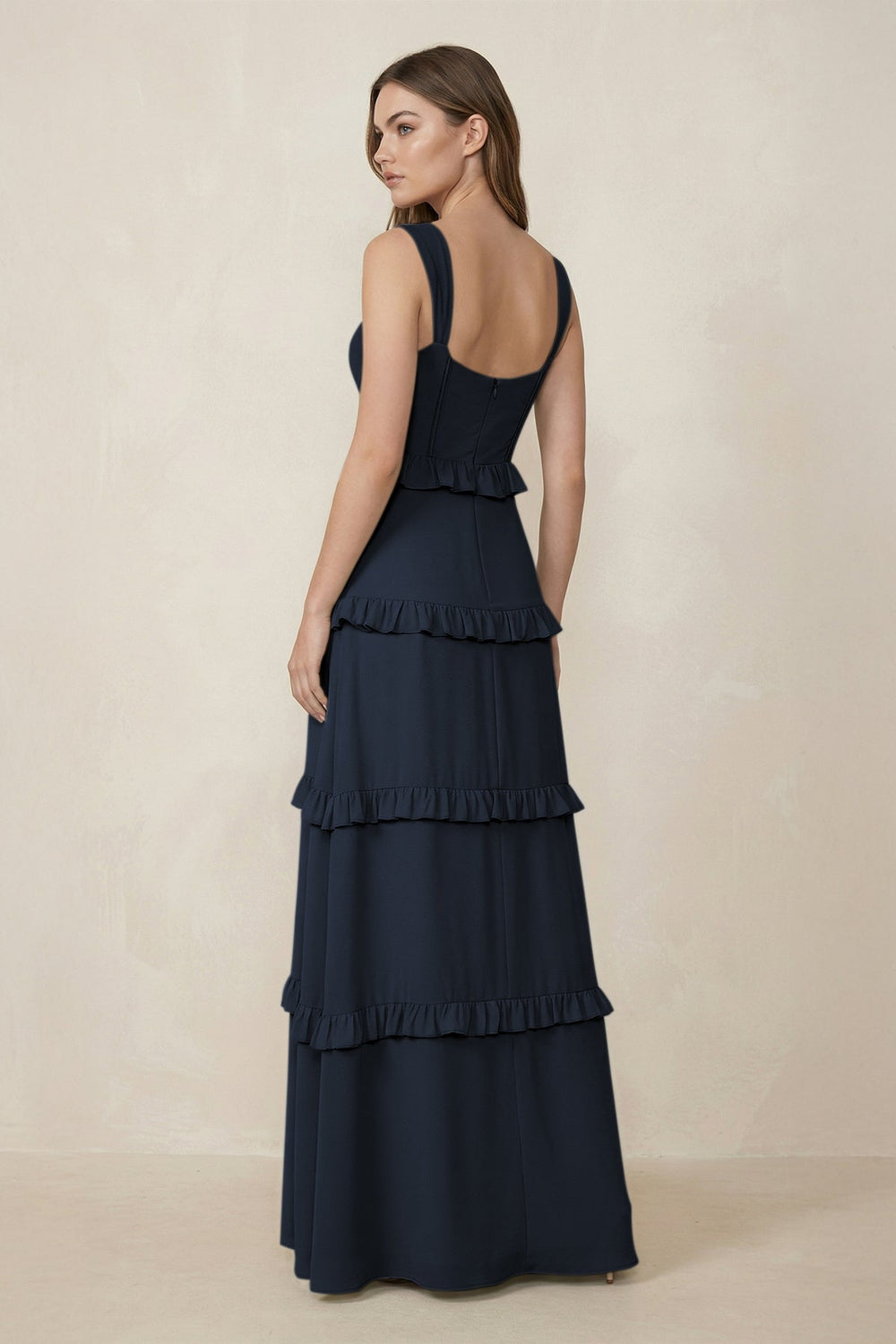 Sweetheart Tiered A - Line Chiffon Bridesmaid Dress in Dark Navy - SHE IS ME Bridesmaid Dresses