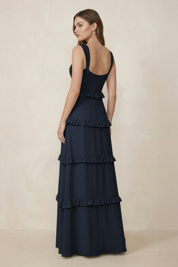 Sweetheart Tiered A - Line Chiffon Bridesmaid Dress in Dark Navy - SHE IS ME Bridesmaid Dresses