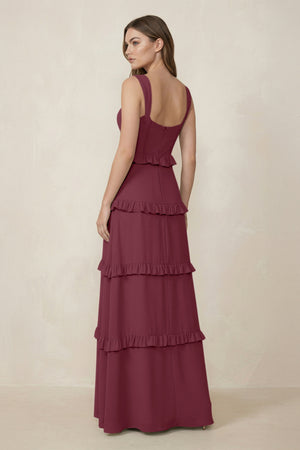 Sweetheart Tiered A-Line Chiffon Bridesmaid Dress in Desert Rose (2) | KISSBRIDAL