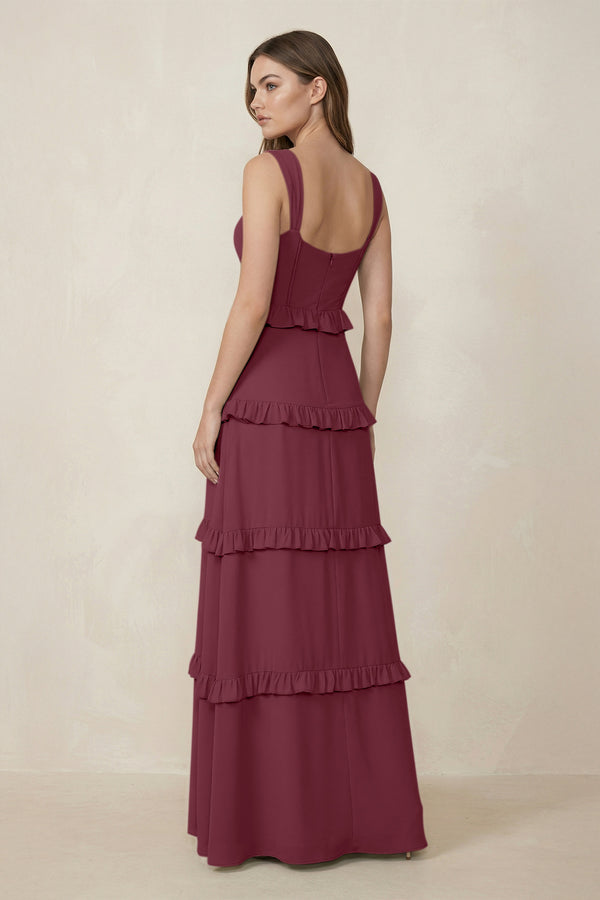 Sweetheart Tiered A-Line Chiffon Bridesmaid Dress in Desert Rose (2) | KISSBRIDAL