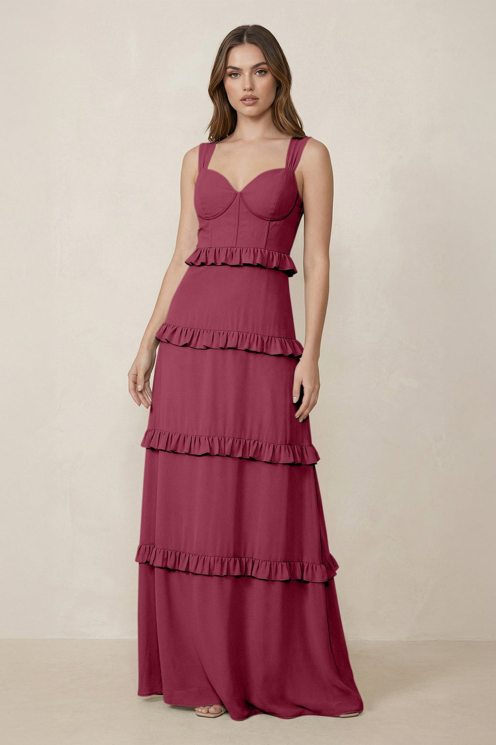Sweetheart Tiered A - Line Chiffon Bridesmaid Dress in Desert Rose - KISS BRIDAL Bridesmaid Dresses