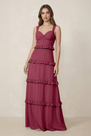 Sweetheart Tiered A - Line Chiffon Bridesmaid Dress in Desert Rose - SHE IS ME Bridesmaid Dresses