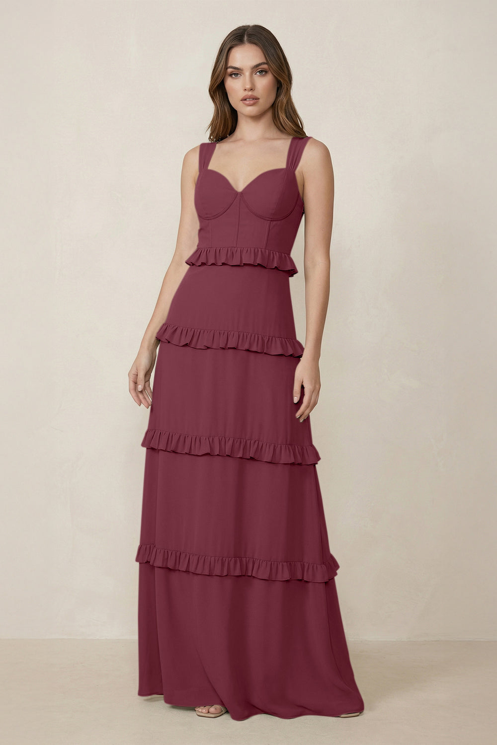 Sweetheart Tiered A-Line Chiffon Bridesmaid Dress in Desert Rose