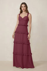 Sweetheart Tiered A-Line Chiffon Bridesmaid Dress in Desert Rose | KISSBRIDAL
