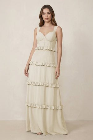 Sweetheart Tiered A - Line Chiffon Bridesmaid Dress in Dove Gray - SHE IS ME Bridesmaid Dresses