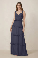 Sweetheart Tiered A - Line Chiffon Bridesmaid Dress in Dusk Blue - KISS BRIDAL Bridesmaid Dresses