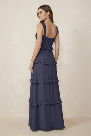 Sweetheart Tiered A - Line Chiffon Bridesmaid Dress in Dusk Blue - SHE IS ME Bridesmaid Dresses