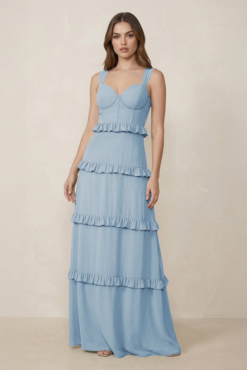 Sweetheart Tiered A - Line Chiffon Bridesmaid Dress in Dusty Blue - SHE IS ME Bridesmaid Dresses