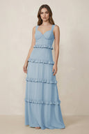 Sweetheart Tiered A - Line Chiffon Bridesmaid Dress in Dusty Blue - SHE IS ME Bridesmaid Dresses