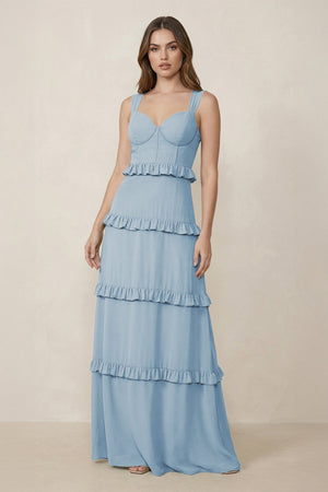 Sweetheart Tiered A - Line Chiffon Bridesmaid Dress in Dusty Blue - SHE IS ME Bridesmaid Dresses