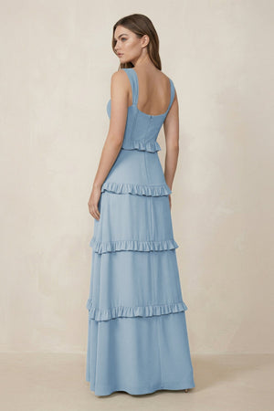 Sweetheart Tiered A - Line Chiffon Bridesmaid Dress in Dusty Blue - SHE IS ME Bridesmaid Dresses