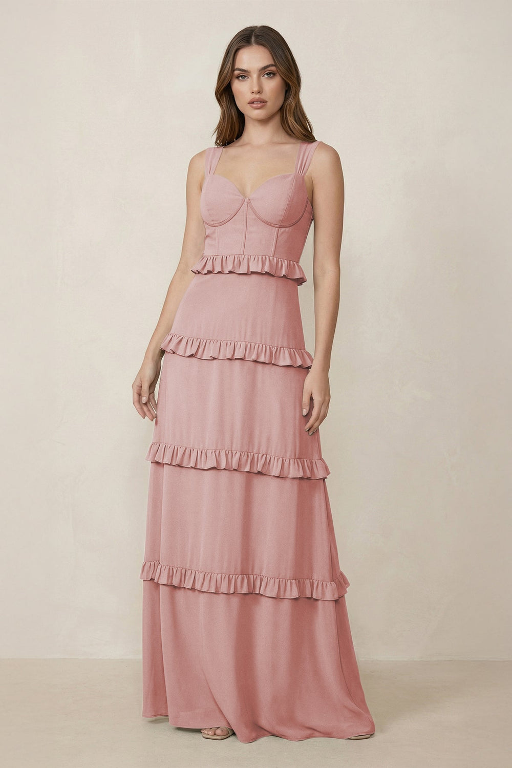 Sweetheart Tiered A - Line Chiffon Bridesmaid Dress in Dusty Rose - SHE IS ME Bridesmaid Dresses